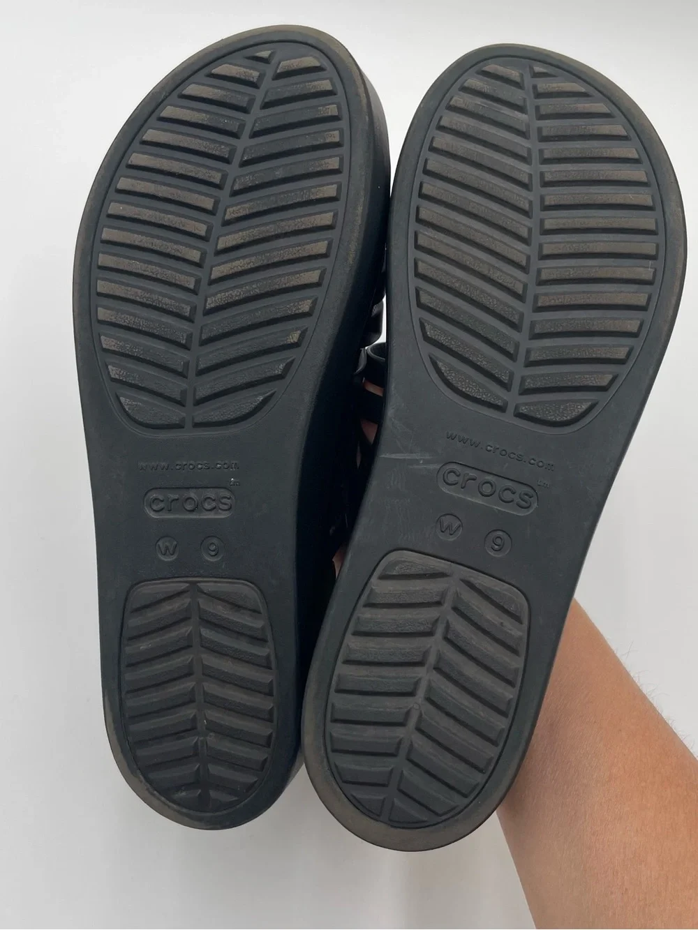 Crocs Womens Brooklyn Strappy Low Wedge Platform Sandals Size 9 Black Chunky